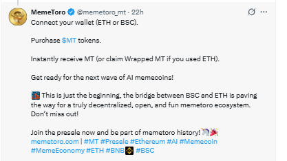 Memetoro urged to coonnect ETH and BSC wallet