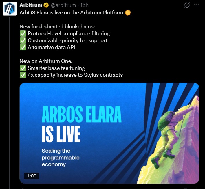 Arbitrum ArbOS 61 Elara Upgrade Is Now Live Arbitrum ArbOS 61 Elara Upgrade Is Now Live