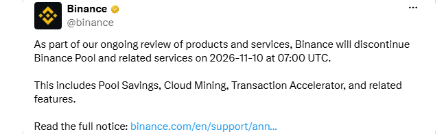 Binance Pool shutdown Binance Pool shutdown
