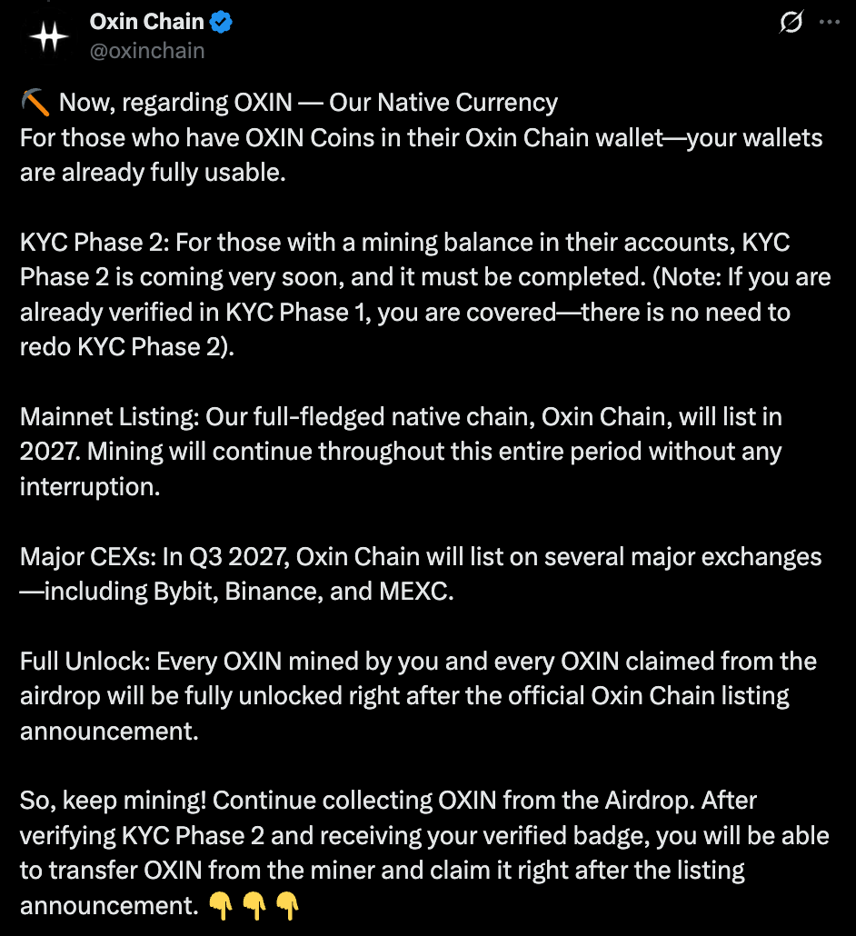 Oxin Chain Official Tweet of 17 Aug Oxin Chain Official Tweet of 17 Aug