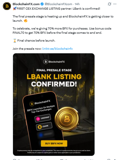 FINAL70 bonus code by BlockchainFX