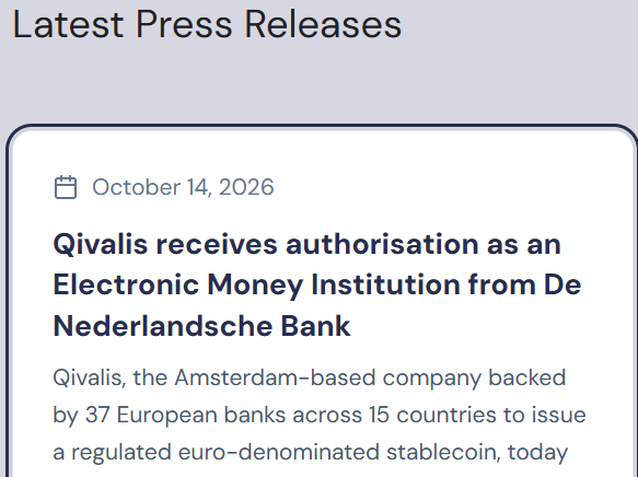 Qivalis Secures Dutch Licence to Advance Its Euro Stablecoin Plans Qivalis Secures Dutch Licence to Advance Its Euro Stablecoin Plans