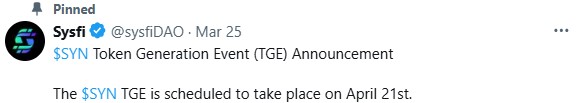 official SysFi listing date and TGE official SysFi listing date and TGE