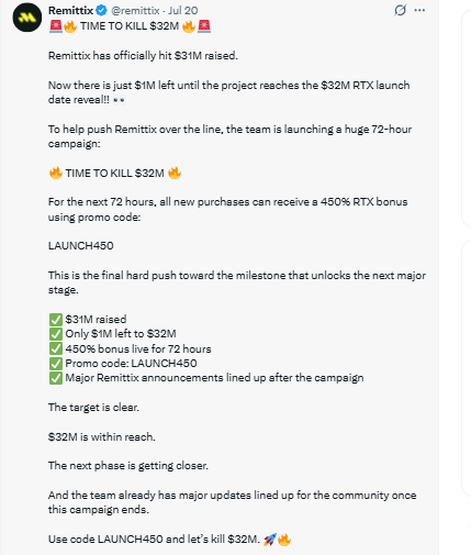 Remittix own X account 32 Million Tweet Remittix own X account 32 Million Tweet