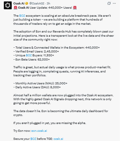 Ozak AI official tweet