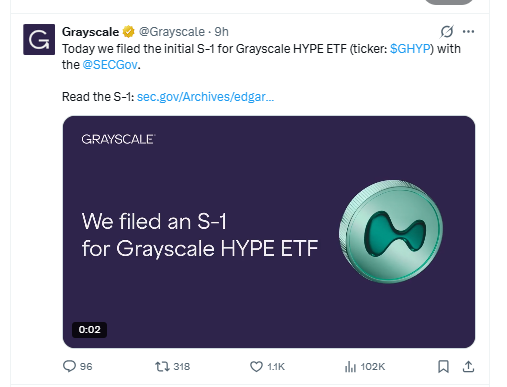 Grayscale Hyperliquid HYPE ETF filing with SEC GHYP ticker Grayscale Hyperliquid HYPE ETF filing with SEC GHYP ticker