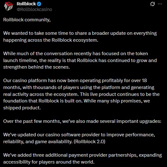 Rollblock Listing Delay Tweet