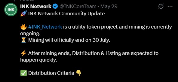 INK token mining news