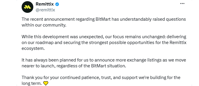 Remittix Bitmart Launch Update Remittix Bitmart Launch Update