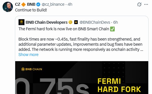 BNB smart chain fermi upgrade