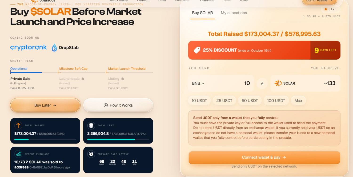 Solarious crypto presale live dashboard