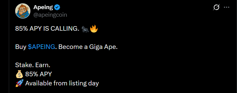 Apeing official X post Apeing official X post