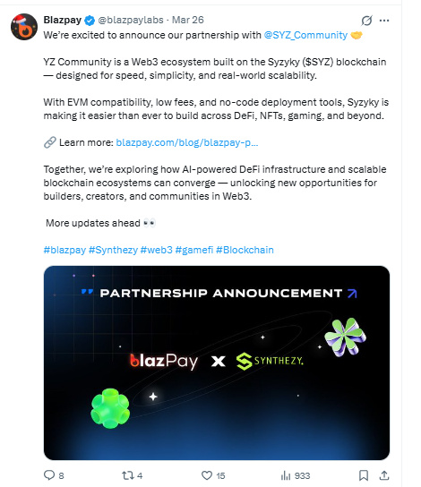Blazpay partnership announcement AI DeFi collaboration Syzky ecosystem update