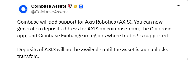Coinbase Axis Robotics Listing Coinbase Axis Robotics Listing