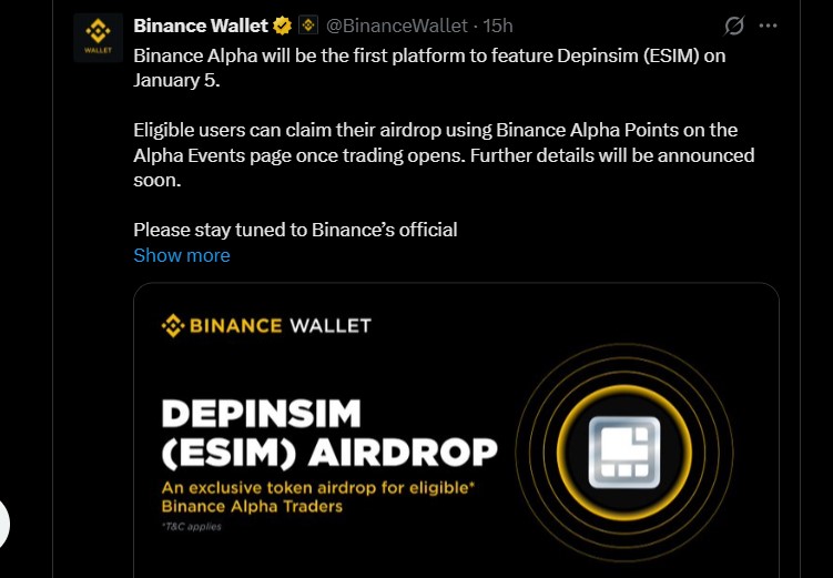 $ESIM Binance Listing