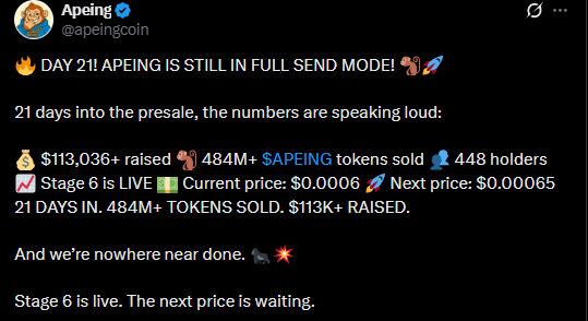 Apeing official X post Apeing official X post