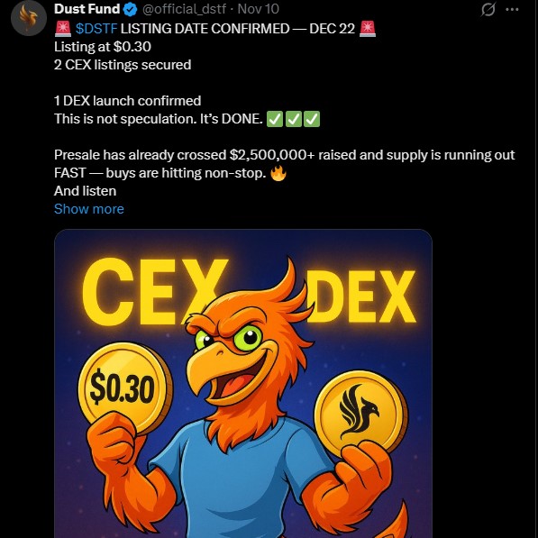 Dustfund $DSTF Listing Date December 22