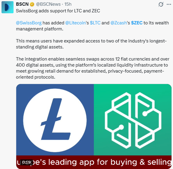 Zcash News: SwissBorg Adds $ZEC Support Zcash News: SwissBorg Adds $ZEC Support