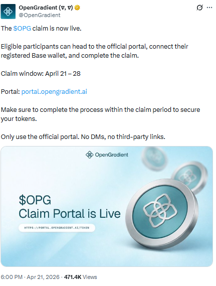 $OPG Claim portal is live tweet