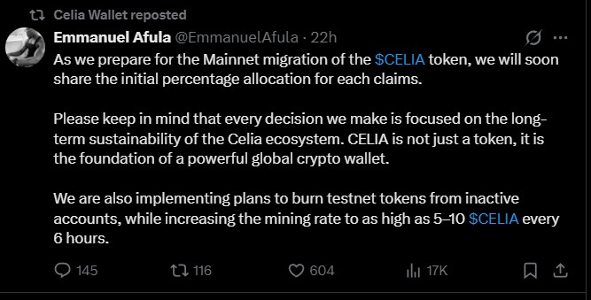 Celia Wallet Update