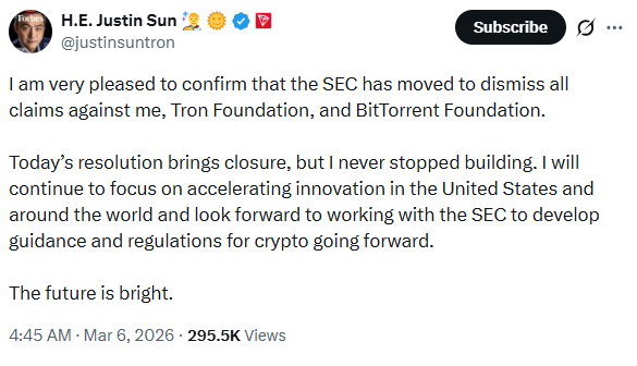 Justin Sun SEC case settlement over Tron and BitTorrent allegations