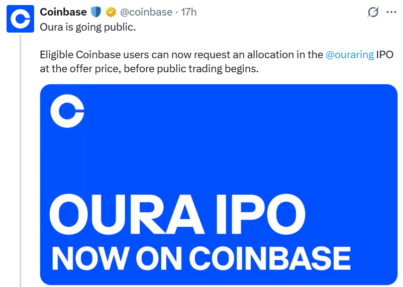 Coinbase Oura IPO Update Coinbase Oura IPO Update