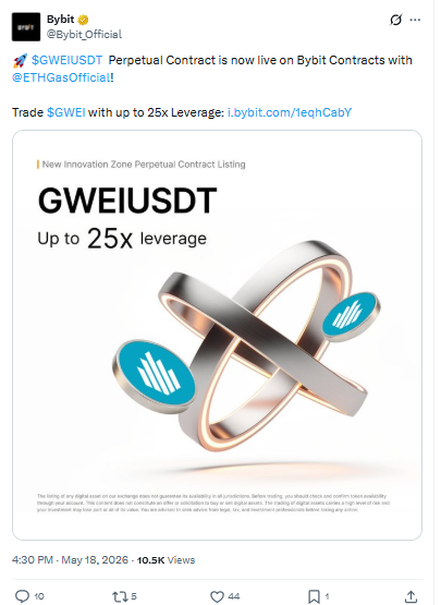 Bybit GWEI USDT perpetual contract 25x leverage listing Bybit GWEI USDT perpetual contract 25x leverage listing