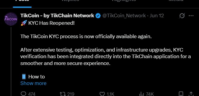 Tikcoin KYC Reopen Ahead of Tikcoin Network Listing Date Tikcoin KYC Reopen Ahead of Tikcoin Network Listing Date