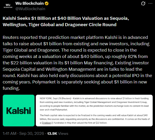 Kalshi Seeks $1 Billion at $40 Billion Valuation