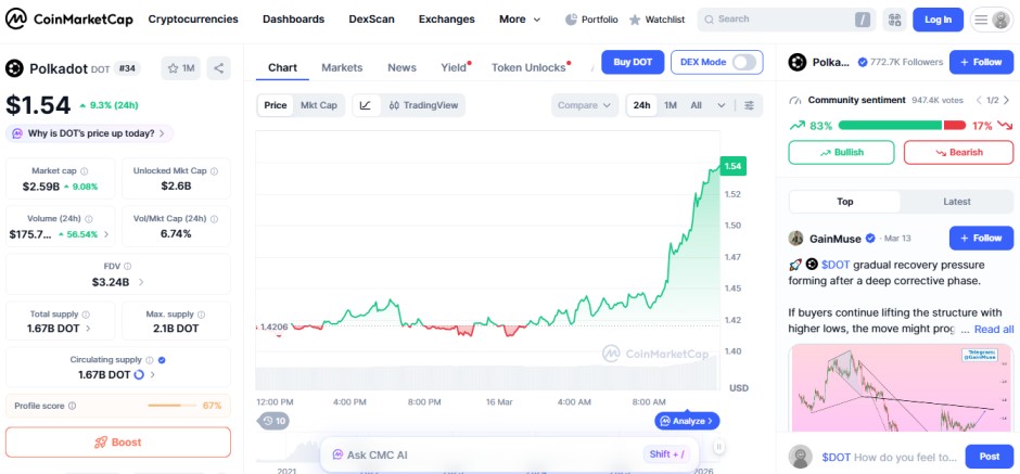 top crypto gainers 24H, DOT polkadot top crypto gainers 24H, DOT polkadot