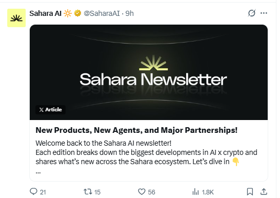 Sahara AI newsletter announcing Sorin launch and partnerships