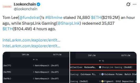 Bitmine Ethereum staking onchain data