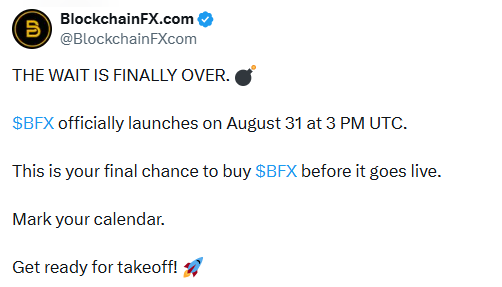 BlockchainFX launch August 31 BFX token transfer trading