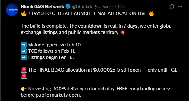 BDAG Mainnet Launch Date Feb 10
