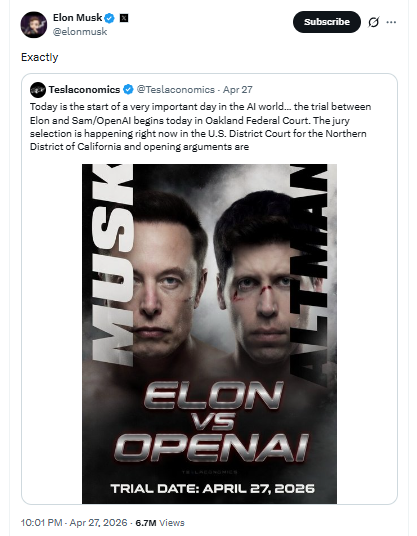Elom Musk Vs. Open AI tweet BY Musk
