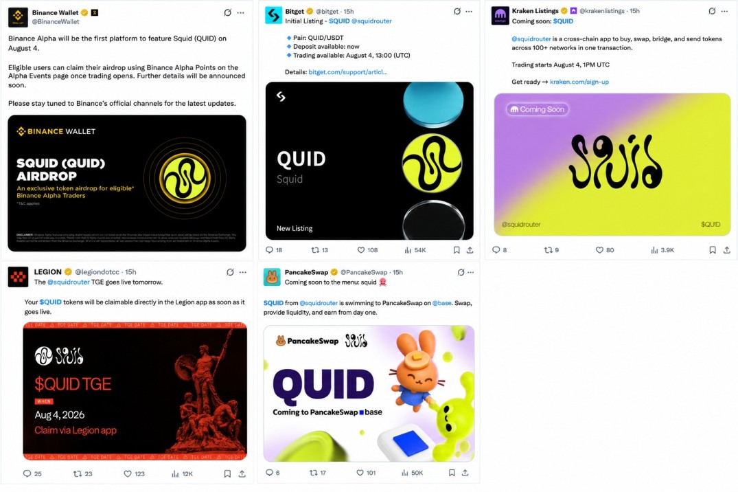 Squid QUID exchange listing announcements
