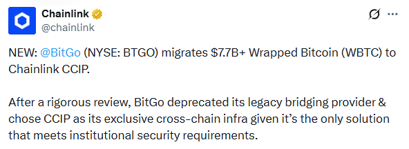 Chainlink News BitGo WBTC CCIP migration LINK price