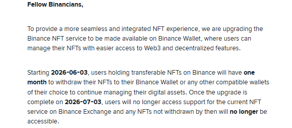 Binance NFT Migration News