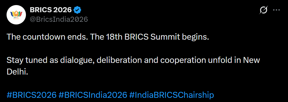 BRICS India 2026 Official Post BRICS India 2026 Official Post