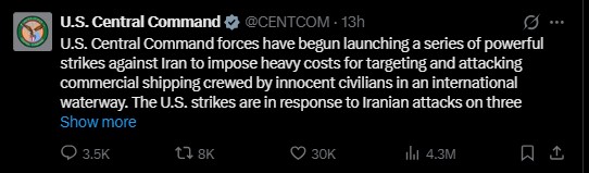 CENTCOM said it hit Iranian air defence systems