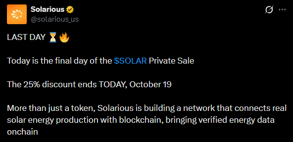 Solarious crypto presale news X post