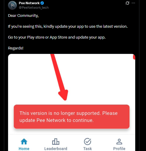 Pee Network Mining Update official X post Pee Network Mining Update official X post