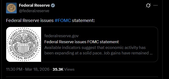 Federal Open Market Committee (FOMC) statement Reports