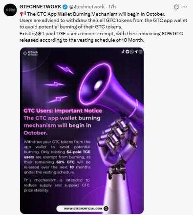 GTC token burn mechanism