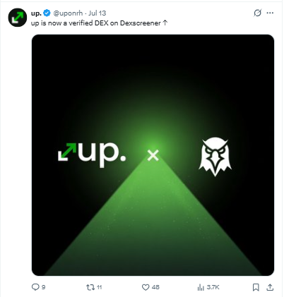 up is now a verified DEX on Dexscreener up is now a verified DEX on Dexscreener