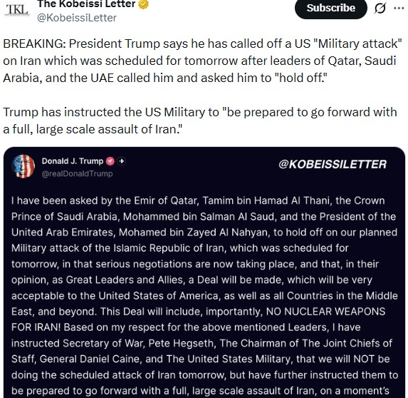 Trump Iran Attack Called Off 