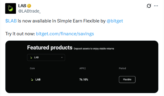 LAB became available through Bitget Simple earn LAB became available through Bitget Simple earn