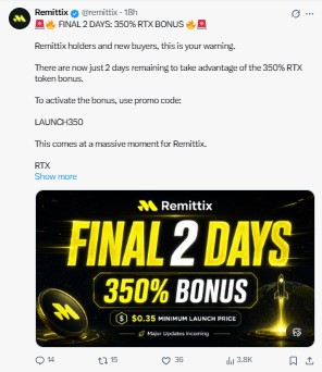 Remittix 350% bonus ends soon Remittix 350% bonus ends soon