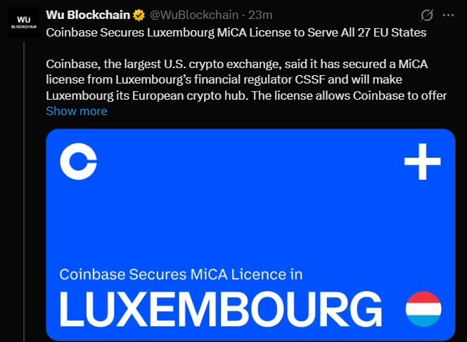 Coinbase MiCA License Approved by Luxembourg