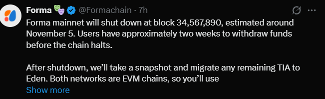 FormaChain Mainnet Shutdown